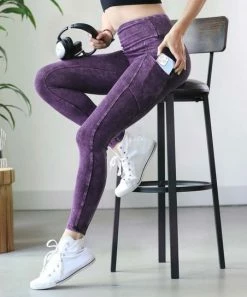 42POPS | Blackberry Mineral Wash Wide-Waistband Leggings - Women