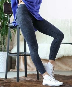 42POPS | Blue Gray Mineral Wash Leggings - Women