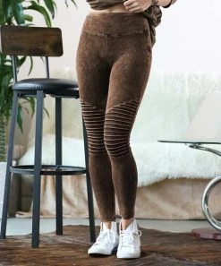 42POPS | Americano Mineral-Wash Wide-Waist Moto Leggings - Women