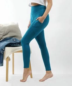 42POPS | Teal Wide-Waistband Pocket Leggings - Women