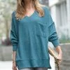 42POPS | Teal Melange V-Neck Hi-Low Pocket Sweater - Women