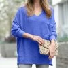 42POPS | Bright Blue Melange V-Neck Hi-Low Pocket Sweater - Women