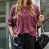 42POPS | Dark Burgundy Melange Drop-Shoulder Crewneck Sweater - Women