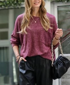 42POPS | Dark Burgundy Melange Drop-Shoulder Crewneck Sweater - Women