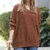 42POPS | Dark Rust Melange V-Neck Hi-Low Pocket Sweater - Women