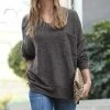 42POPS | Black Melange V-Neck Hi-Low Pocket Sweater - Women