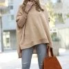 42POPS | Ash Mocha Melange Cowl Neck Long-Sleeve Hi-Low Poncho - Women