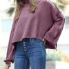 42POPS | Eggplant Melange Seam Crewneck Wide-Sleeve Slit-Hem Sweater - Women