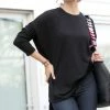42POPS | Black Slit-Accent Waffle Crewneck Hi-Low Sweater - Women