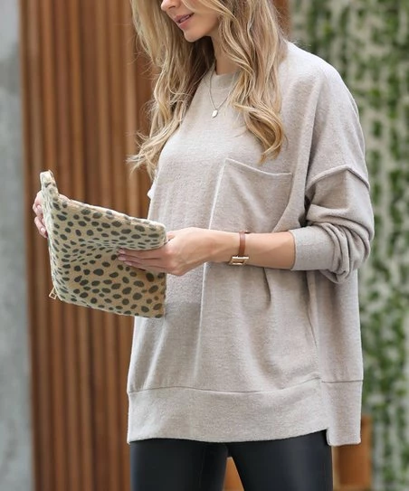 42POPS | Heather Cocoa Oversize Crewneck Drop-Shoulder Sweater - Women