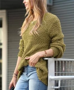 42POPS | Khaki Popcorn Crewneck Balloon-Sleeve Sweater - Women