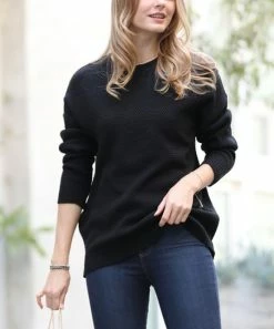 42POPS | Black Drop-Shoulder Crewneck Sweater - Women
