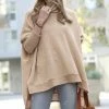 42POPS | Ash Mocha Oversize Cowl Neck Hi-Low Poncho Sweater - Women