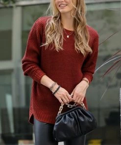 42POPS | Dark Rust Crewneck Hi-Low Sweater - Women