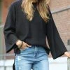 42POPS | Charcoal Crewneck Bell-Sleeve Hi-Low Sweater - Women