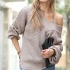 42POPS | Ash Mocha Double V-Neck Balloon-Sleeve Sweater - Women