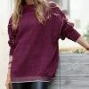 42POPS | Dark Burgundy Raw-Seam Oversize Mock Neck Drop-Shoulder Sweater - Women
