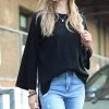 42POPS | Black Crewneck Bell-Sleeve Hi-Low Sweater - Women