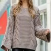 42POPS | Ash Mocha Oversize Crewneck Bell-Sleeve Sweater - Women