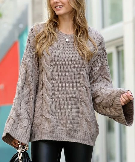 42POPS | Ash Mocha Oversize Crewneck Bell-Sleeve Sweater - Women