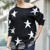 42POPS | Black & Ivory Star Distressed Drop-Shoulder Boatneck Sweater - Women