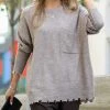 42POPS | Heather Cocoa Distressed Drop-Shoulder Crewneck Oversize Sweater - Women