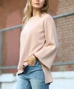 42POPS | Dusty Blush Crewneck Bell-Sleeve Hi-Low Sweater - Women
