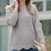 42POPS | Ash Mocha Crewneck Raglan-Sleeve Scallop-Hem Sweater - Women