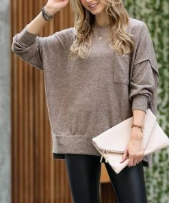 42POPS | Mocha Oversize Crewneck Drop-Shoulder Sweater - Women