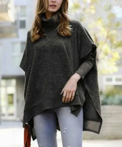 42POPS | Black Oversize Cowl Neck Hi-Low Poncho Sweater - Women
