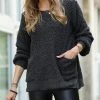 42POPS | Ash Gray Popcorn Oversize Side-Slit Hi-Low Pocket Sweater - Women