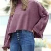 42POPS | Eggplant Side-Slit Mock Neck Drop-Shoulder Hi-Low Sweater - Women