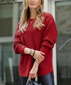 42POPS | Burgundy Crewneck Hi-Low Sweater - Women