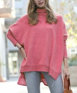 42POPS | Rose Oversize Cowl Neck Hi-Low Poncho Sweater - Women