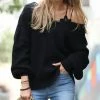 42POPS | Black Double V-Neck Balloon-Sleeve Sweater - Women