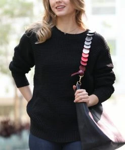 42POPS | Black Crewneck Hi-Low Sweater - Women