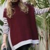 42POPS | Dark Burgundy Stripe Contrast Mock Neck Hi-Low Sweater - Women