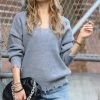 42POPS | Heather Gray Distressed Drop-Shoulder V-Neck Oversize Sweater - Women
