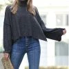 42POPS | Black Side-Slit Mock Neck Drop-Shoulder Hi-Low Sweater - Women