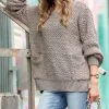 42POPS | Ash Mocha Popcorn Oversize Side-Slit Hi-Low Pocket Sweater - Women