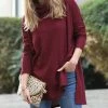 42POPS | Dark Burgundy Side-Slit Cowl Neck Hi-Low Sweater - Women