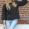 42POPS | Charcoal Cable-Knit Crewneck Balloon-Sleeve Sweater - Women