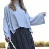 42POPS | Heather Gray Side-Slit Mock Neck Drop-Shoulder Hi-Low Sweater - Women
