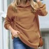 42POPS | Dark Camel Side-Tie Funnel-Neck Long-Sleeve Pocket Hoodie - Women