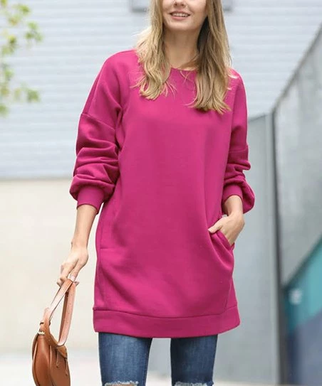 42POPS | Magenta Crewneck Long-Sleeve Pocket Oversize Sweatshirt Tunic - Women