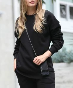 42POPS | Black Crewneck Long-Sleeve Pocket Sweatshirt - Women