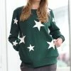 42POPS | Deep Green & Ivory Star Crewneck Long-Sleeve Pocket Sweatshirt - Women
