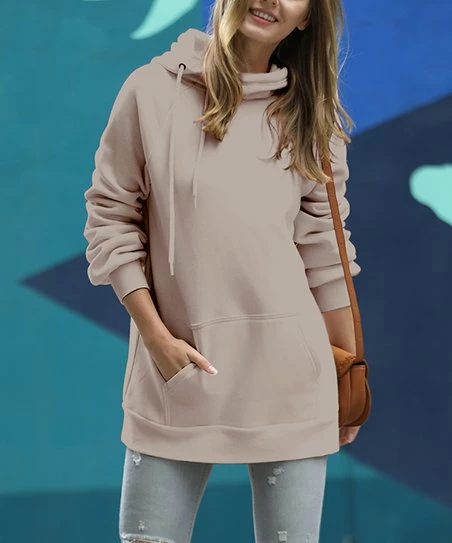 42POPS | Ash Mocha Side-Tie Funnel-Neck Long-Sleeve Pocket Hoodie - Women