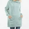 42POPS | Light Green Side-Tie Funnel-Neck Long-Sleeve Pocket Hoodie - Women