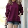 42POPS | Dark Plum Crewneck Long-Sleeve Hi-Low Pocket Sweatshirt - Women